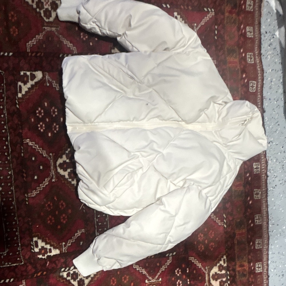 MEROKEETY Quilted Puffer Jacket Full Zip White Short Long Sleeve Women Size S